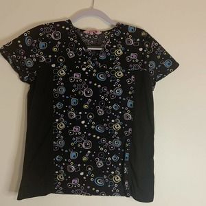 Made Black Shapes Mock Neck Scrub Top Medical Uniform Small